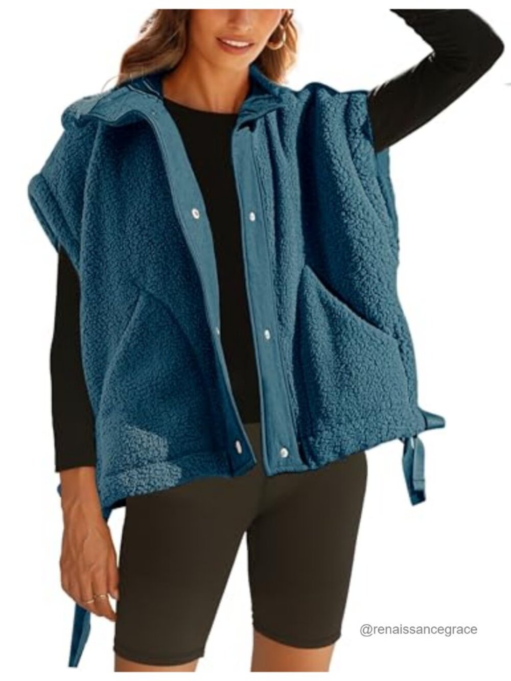 Women's Oversized Fleece Vest Sleeveless Sherpa Button Down Outerwear with